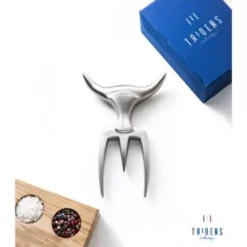 Fourchette TRIDENS Inox Brosse Avec Socle Bois -Napo Barbecues Magasin lot fourchette tridens inox brosse avec socle 2